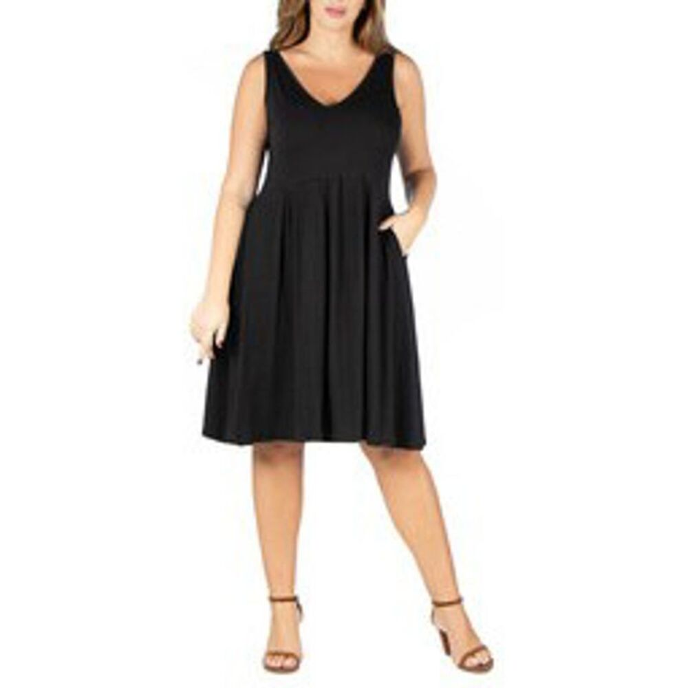 24seven Womens Plus Size Pocket Midi Fit & Flare Dress, NWT